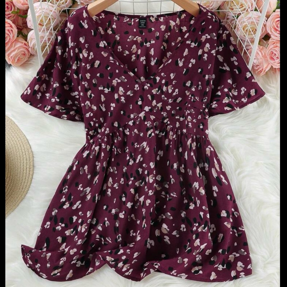 SHEIN Burgundy and Black Patterned Blouse